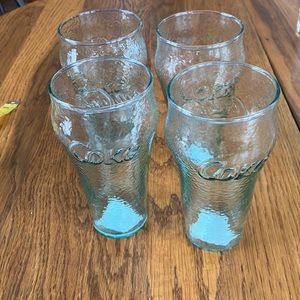 NWOT 4 COKE VINTAGE LOOK GREENISH GLASS WITH COKE ON ONE SIDE  & COCA COLA